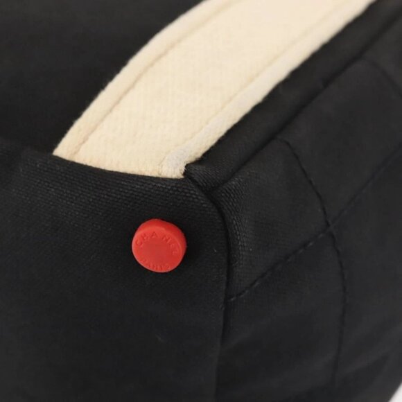 CHANEL Sac Canvas Line Choco Bar Hand Bag Canvas Navy Gold CC Auth BA6110 - Picture 14 of 16